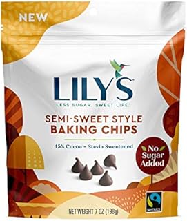 Lily's Semi Sweet Chocolate Chips 7 oz. Resealable bag. Baking projects without the guilt! No added sugar, low carb, keto friendly, vegan, fair trade, gluten free!