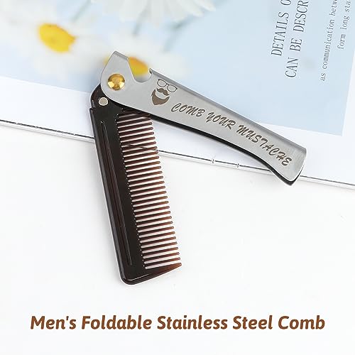 Foto von Faltbarer Kamm Edelstahlkamm Haar und Bartkamm für Männer, Taschenbartkamm Home Hair Salon Bart Styling Kamm für Bart Schnurrbart(Schwarz)