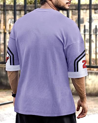 Image of EYEBOGLER Oversized Loose Fit Drop Shooulder Half Sleeves Cotton Blend Printed Baggy T-Shirt for Men