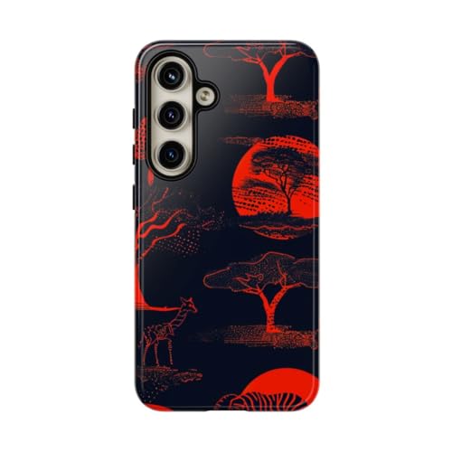 Coque Samsung S24 rigide brillante rouge fluo motif faune africaine