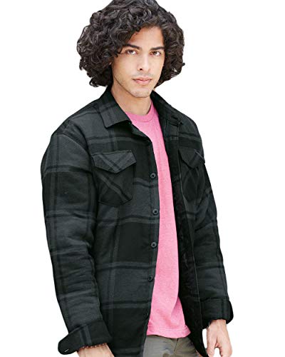Burnside Men's 8610 Quilted Lined Button Up Flannel Jacket (Medium, Charcoal)4