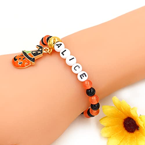 Image of Uloveido Black Orange Jade Charms Halloween Bracelets All Saints' Gift - DIY Customized Name Beaded Bracelet