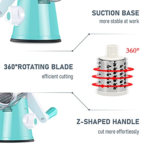 Keouke Rotary Cheese Grater Slicer - Round Mandoline Drum Slicer Manual Vegetable Slicer With A Stainless Steel Peeler (Blue) #TOP4