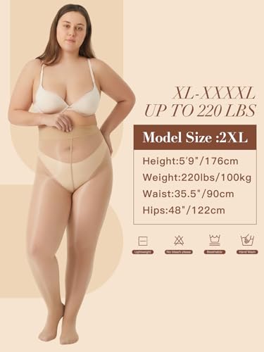 Image of MANZI Women's Plus Size Shimmer Glossy Sheer Tights Seamless Shiny Silk reflections Pantyhose Oil Pearlescent Stockings