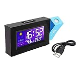 Folpus Proyección Reloj Fecha, Temporizador, Humedad, Temperatura Visualización Silencioso USB