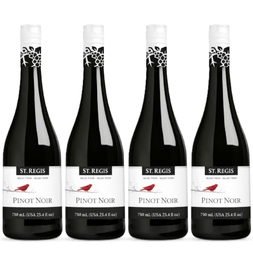 Image of Non-Alcoholic Sparkling Beverage - 0.0% Alcohol ST. REGIS Non-Alc Pinot Noir Low Calorie, Sugar Fruity & Spicy Flavor - Made from 100% N /A Pinot Noir from Germany - 25.4 Fl Oz / 750ml (4 Pack)