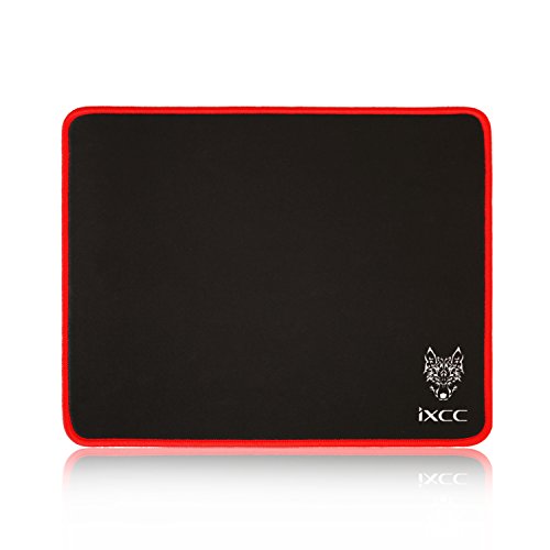 iXCC Gaming Mouse Pad/Mat with Smooth Silk Surface Stitched Edges, 13 × 10.2 × 0.2 Inches - Black with Red Edges