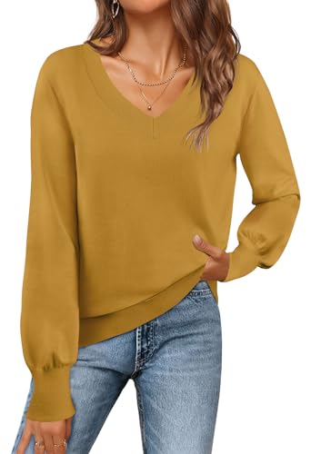 MEROKEETY Women's 2025 Fall Long Sleeve Sweater V Neck Winter