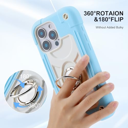 Image of MARKILL Compatible with iPhone with Built-in 360Rotating Ring Stand, Military Grade Drop Protection Full Body Rugged Heavy Duty Case Durable Cover (Ice Blue, iPhone 16 Pro Max 6.9 inch)