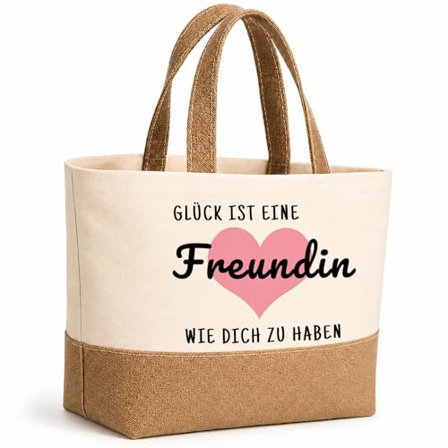 PIujsym Geschenke für Freundin Baumwoll & Jute Tasche mit Spruch Glück ist eine Freundin wie dich zu haben Beste Freundin Geschenke Lieblingsmensch Geschenk Geschenke für Frauen