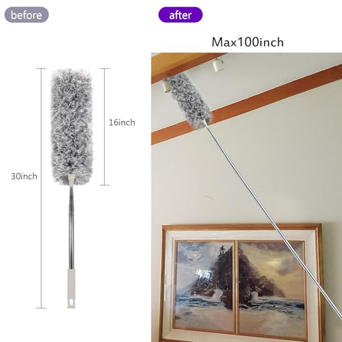 Image of UIMO Microfiber Ceiling Fan Cleaner with 30-100 inch Telescopic Pole - Extendable Duster for High Ceilings and Fans, Bendable Washable Head, Reusable Cleaning Tool for Furniture, Cars, Keyboard