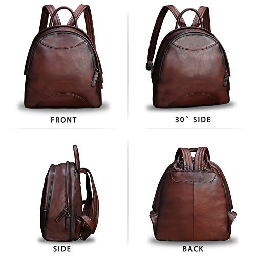 Image of Genuine Leather Backpack Purse for Women Retro Handmade Small Casual Rucksack Satchel Back Bags Knapsack (Coffee)