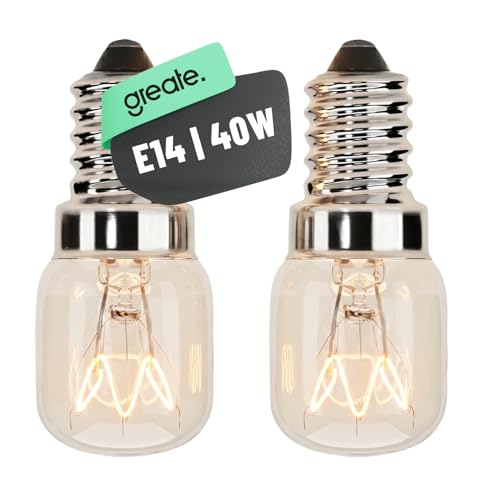greate 2er Pack E14 Backofenlampe 40W 300 Grad hitzebeständig - Glühbirne Backofen Lampe für Ofen Salzkristalllampe Mikrowelle Lavalampe uvm - Backofen Birne mit 300 Lumen & 2700K warmweiß