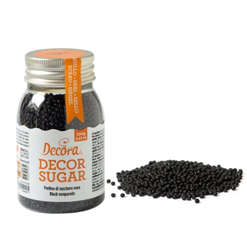 Decora, 2081098 Confezione da 100 G Perline di Zucchero Nere, pronte all'uso, per decorare facilmente torte e dolcetti