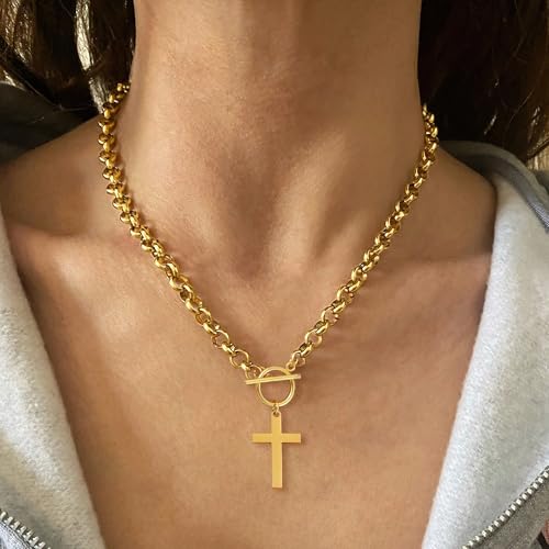 Cross Gold/Silver Chunky Necklaces for Women-18K Gold Plated Choker Charm Necklace for Women Jewelry4