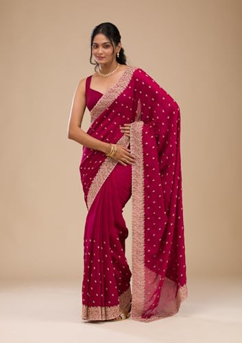 Image of Yashika Women Vichitra Silk Saree with Embroidered Border| Sarees Bollywood Sari | New Sarees | Saree Blouse| Designer Saree (AZ-YS-OG-LADYQUEEN-Parent)