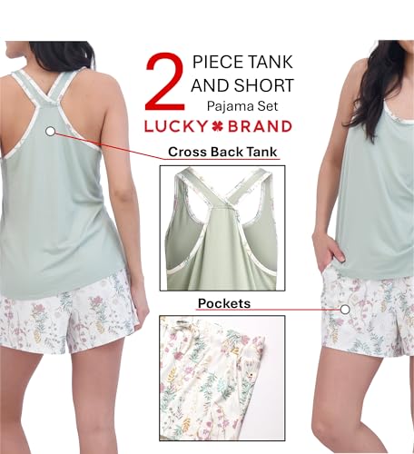 Image of Lucky Brand Womens 2 Piece Lounge Set, Lightweight Soft Pajamas Sleepwear Crossback Tank Top and Sleep Shorts
