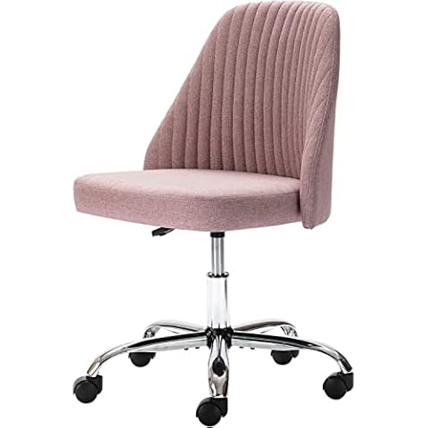 edx Home Office Desk Chair, Vanity Chair, Modern Adjustable Low Back Rolling Chair, Twill Upholstered Cute Office Chair, Desk Chairs with Wheels for Bedroom, Classroom, Vanity Room (Rose Pink) Cover