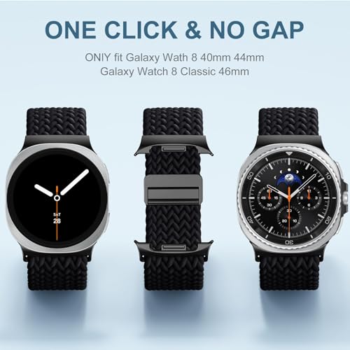 Image of VEMIGON Nylon Braided Magnetic Band Compatible with Samsung Galaxy Watch 8 /8 Classic, Elastic Fabric One Click No Gap Sport Strap for Galaxy Watch 8 40mm 44mm /8 Classic 46mm