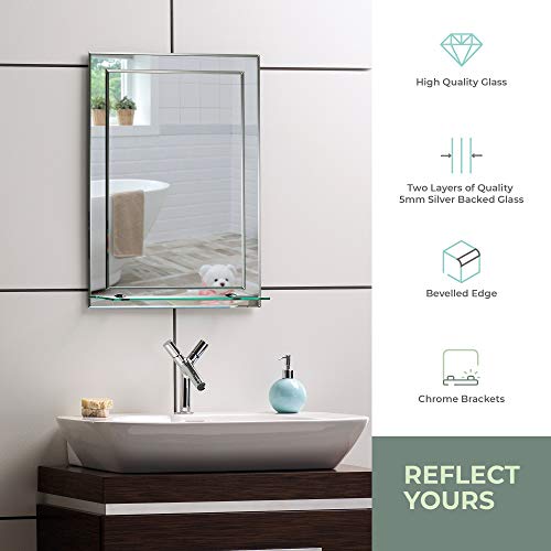 Neue Design Rectangular Bathroom Mirror, Double Layer 50cm x 40cm Wall Mounted Shelf Elegant, Sizes 70cm x 50cm, 60cm x 43cm or 50cm x 40cm Iowa