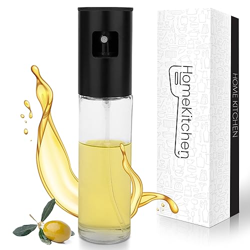 HomeKitchen® Vaporisateur d'huile pour huile d'olive, huile de cuisson pour cuisine, pâtisserie, barbecue | Vaporisateur 100 ml en verre 100 % sans BPA | Spray d'huile rechargeable + recettes
