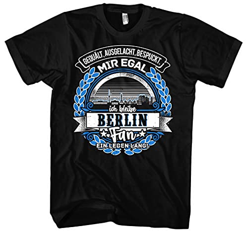 EIN Leben lang Berlin Herren T-Shirt | Stadt - Berlin Skyline - Fussball - Sport - Berlin Shirt - Ultras | Schwarz (XL)