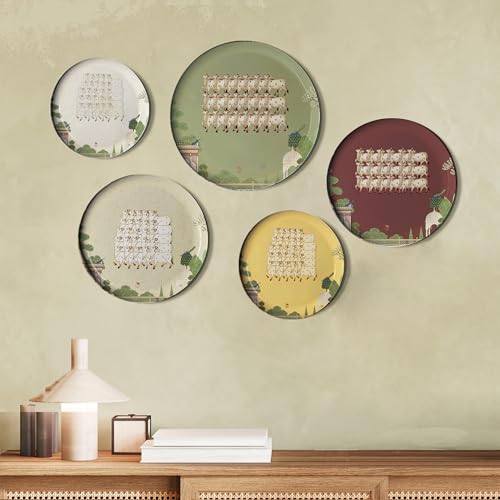 Image of Pichwai Nandi Cow Wall Plates- Elegant Metal Wall Decor Set for Living Room, Bedroom & Office | Decorative Wall Art & Home Decor Gift Items for Men & Women | Set of 5