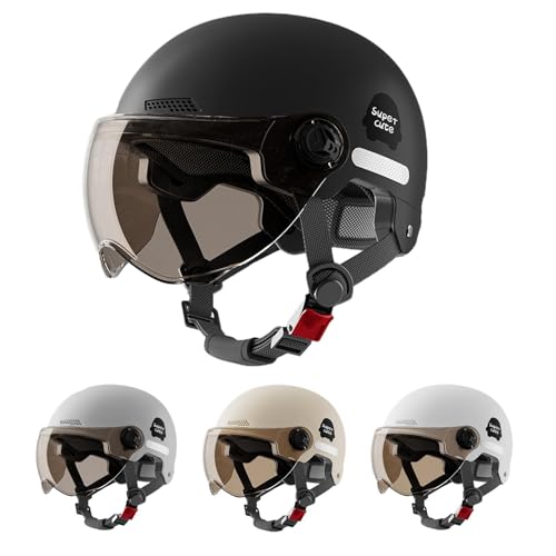 Medio Casco Moto Hombre, Casco De Motocicleta con Doble Visera De Cara Completa, Casco De Motocicleta De Cara Abierta con Visera Solar, Anticolisión Protege La Seguridad Vial De Los Usuarios