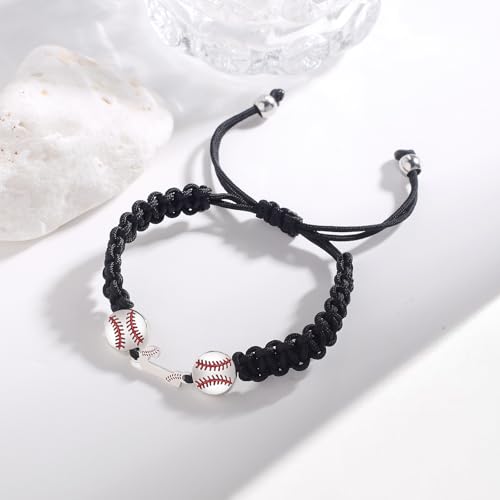 Pulsera ajustable trenzada para hombres con inicial baseball miniatura 3