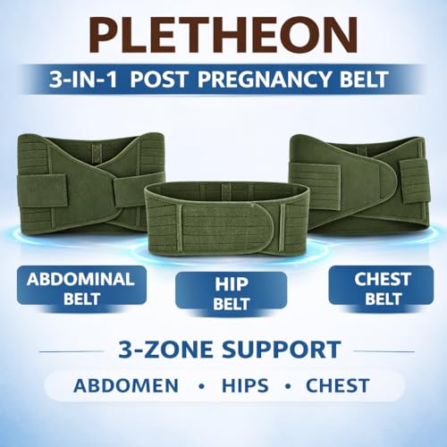 Image of PLETHEON 3-in-1 Post Pregnancy Abdominal Belt for Women - Post Delivery Belly, Waist & Pelvis Support Wrap | Tummy Compression Shapewear | Free Size 30-46 Inch | Polyester Spandex | Green