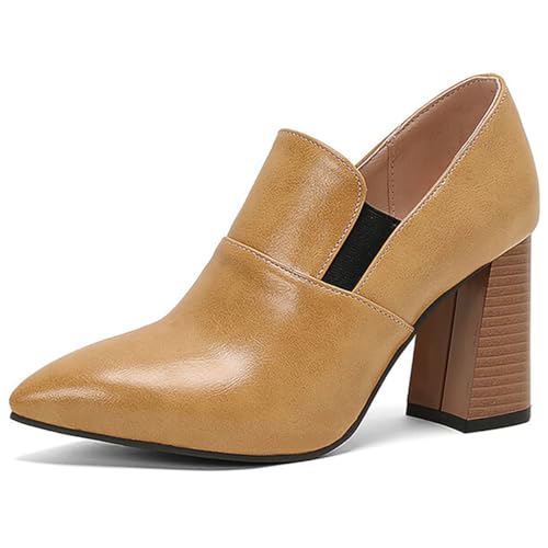 Bottines femme bout pointu et talon bloc épais en cuir PU noir à enfiler