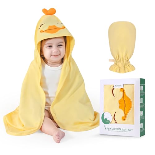 Image of Hooded Baby Towel for Newborn - Viscose Derived from Bamboo, Toddler Bath Towel and Glove Set Perfect Shower Gifts for Boys and Girls, 28 inchx28 inch Inch (Duck)