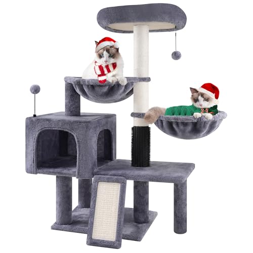 Roypet Multi Level Cat Tree with Hammock for Indoor Cats Condos,Cat House with Scratching Post and Scratching Board,play towers & trees for cats,Grey Roypet Multi Level Cat Tree with Hammock for Indoor Cats Condos,Cat House with Scratching Post and Scratching Board,play towers & trees for cats,Grey
