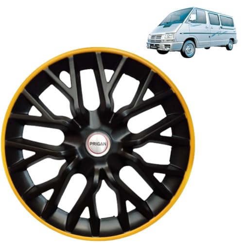 Image of Prigan Wheel Cover for TATA Winger 14 Inch Black Yellow Wheel Cap (Available in 12,13,14 Inch) (Set of 4 Pcs) (Press Fitting) Model- Power GT Yellow-14