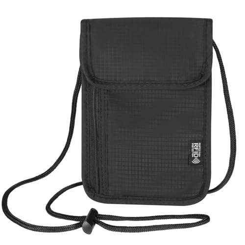 Suporte com bloqueio de RFID, carteira de pescoço para viagem, bolsa de pescoço, porta-passaporte, bolsa organizadora de segurança leve, carteira de viagem para mulheres e homens