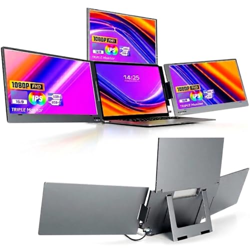 Image of 14.0 inch Quad Screen Portable Foldable Monitor with Single Wire | Quad Monitor Compatible with Windows 10,11 & MAC OS (M1,M2,M3 & M4) | Laptop Screen Extender (14.0, Inches)
