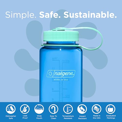 Image of Nalgene Water Bottle - Lightweight Sustain Tritan BPA-Free Shatterproof Bottle for Backpacking, Hiking, Gym, 16 OZ, Wide Mouth, Cornflower Blue (Pack of 6)