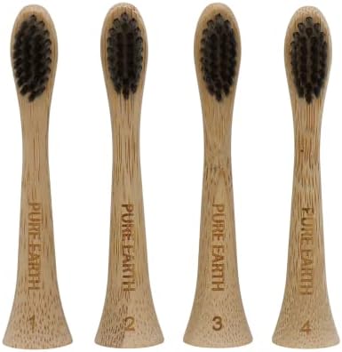 Bamboo Electric Toothbrush Replacement Heads - Charcoal Infused Biodegradable Eco Electric Toothbrush Heads Compatible with Sonicare Replacement Heads - (Pack of 4) by Pure Earth Essentials