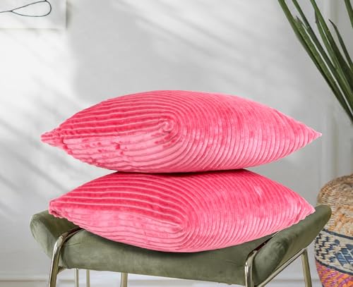 Image of RD TREND Cushion Cover Set of 2, Decorative Sofa Living Room Home Square Cushion Covers 18 Inch x 18 Inch, Aesthetic Corduroy Striped Double Sided (Salmon)