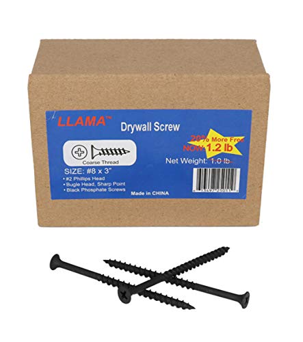 Llama Fastener Drywall Screws #8X3 Inch - Coarse Threaded Black Phosphate Screws cover