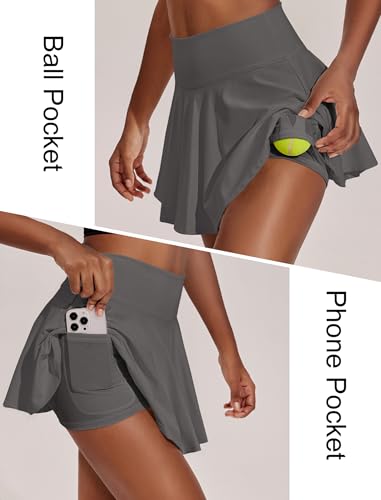 Image of PINSPARK Womens Tennis Skirt Pleated Athletic Skirts with Pockets Shorts High Waisted Golf Skort for Workout Pickleball