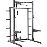 GYM MASTER GM2 Half Power Rack Squat Cage with Optional Cable Pulley System, Weight Storage and Spotters - GM2 Half Rack + Cable Pulley System + Storage + Spotters