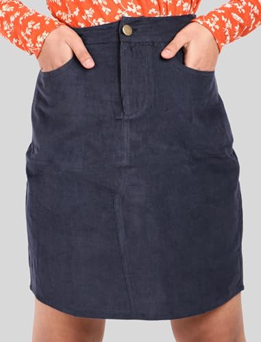 Image of Tweeny Mini Girls Corduroy Skirt Fitted Knee Length with Pockets Branded Skirt for Kids Girls (Navy Blue)