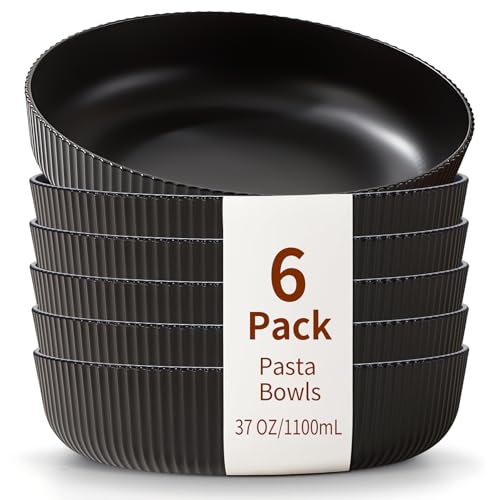 HOMQUEN Pastateller, 6-Teiliges Tiefe Teller Set, 1100 ml Schwarz...