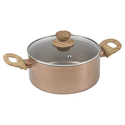 Non Stick Ceramic Induction Casserole Dish Stockpot Pot Soup Stew Pan Glass Lid (Rose Gold Marble, 24cm)