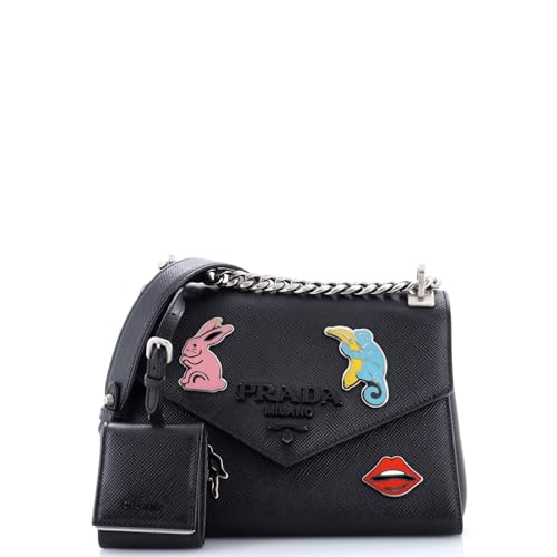 Pre-Loved Monochrome Shoulder Bag Embellished Saffiano Leather Small, Black