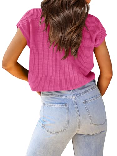 Image of Saodimallsu Womens Cap Sleeve Crop Tops Summer Trendy Going Out Crew Neck Loose Knit Cropped Sweater Vest Tank Top