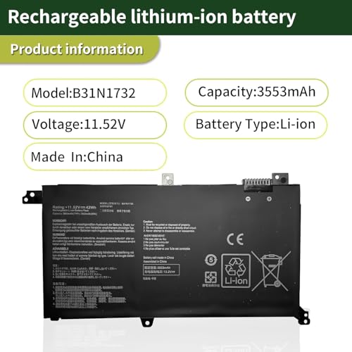 Image of B31N1732 Laptop Battery for Compatible ASUS B31N1732 B31N1732-1 A571G K571GT X571G X571GT-BQ274T F571GT-APC9311T Vivobook S14 S430f S430F N-EB168 NT Laptop Battery