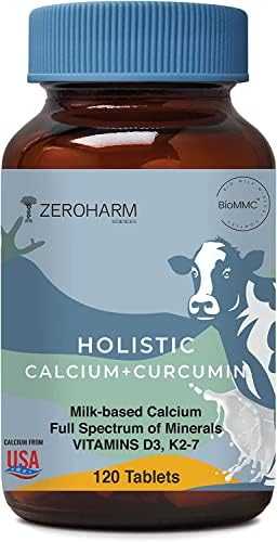 ZEROHARM Holistic Calcium and Curcumin - Improves Joint Health, Strengthens Bones & Muscles - Boosts Immunity & Heart Health | 120 Veg Tablets - 700mg