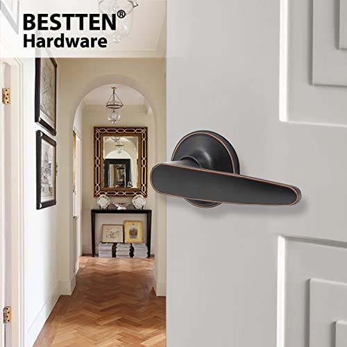 Bestten Oil Rubbed Bronze, Passage Door Lever Set, No Lock Door Handle For Hallway Or Closet, Reversible For Right & Left Side, Roma Series #TOP1